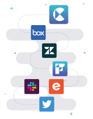 Colonne d'icônes d'applications connectables à Claris Connect, dont Box, Slack et Twitter