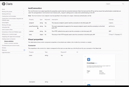 Capture d'écran de la documentation d'un connecteur dans Claris Connect