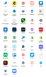 Capture d'écran de la liste des connecteurs disponibles dans Claris Connect, sous forme de grille d'icônes
